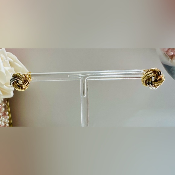 Tricolor Knot Earrings. 💛 Real 18(18k) Karat Solid Gold Jewelry - Picture 4 of 14